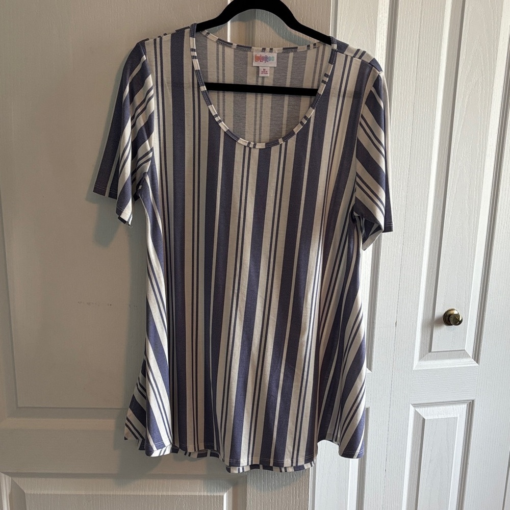 LuLaRoe Perfect T EUC Blue and White Striped Short Sleeve Top